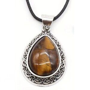 Tiger Eye Natural Gemstone Water Drop Pendant Necklace Healing Gemstone Pendant